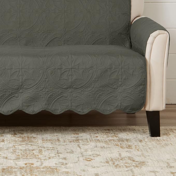 Great Bay Home Reversible Chair Cover - Washable Slipcover Furniture Protector with Elastic Straps - Perfect for Kids & Pets - Quilted & Stitched Detail (Sage Green/Light Gray).