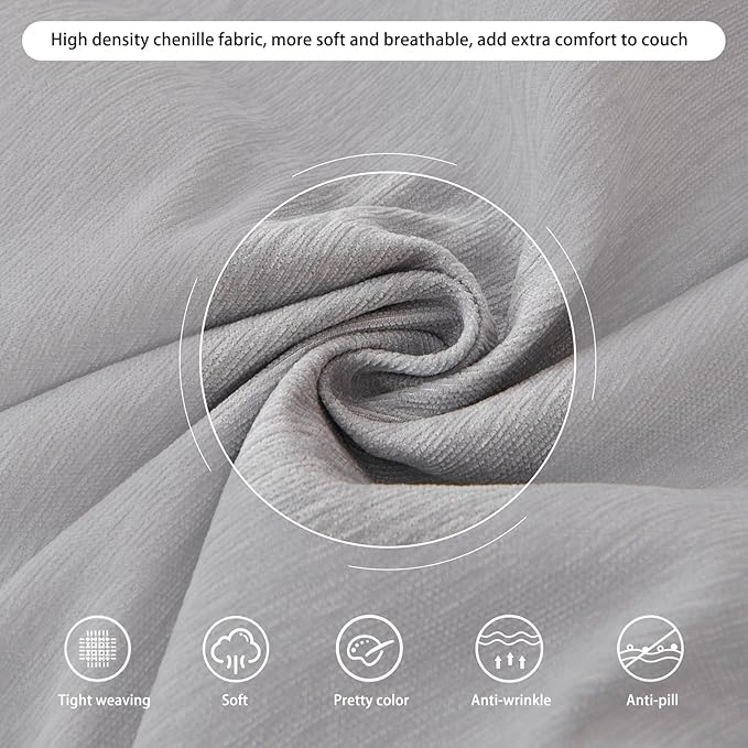 DREAMINGO Sofa Covers Washable Thick Chenille Couch Cover for 3 Cushion Couch Sofa Multi-Use Couch Cover Blanket Modern Pet Furniture Protector Sectional Couch Slipcover 91"x150", Light Grey