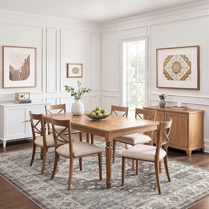 7x10 Area Rug Living Room: Washable Boho Large Neutral Vintage Soft Rug Stain Resistant Farmhouse Non-Slip Indoor Floor Carpet for Bedroom Nursery Kids Office Dining Room Playroom- Grey Brown