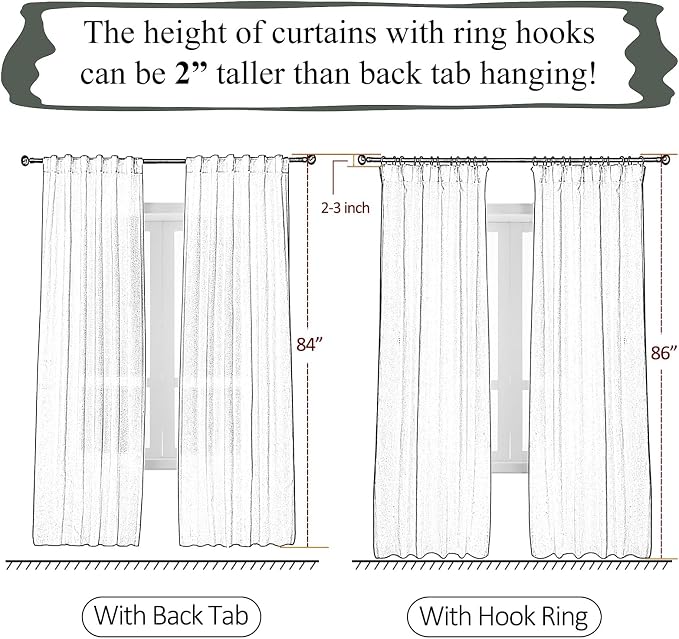 Black Linen Sheer Pinch Pleated Sliding Door Curtains, Neutral Light Filtering Curtains & Drapes 102 Inches Long, Textured Modern Dark Academy Moody Floor to Ceiling Window Curtain Panels