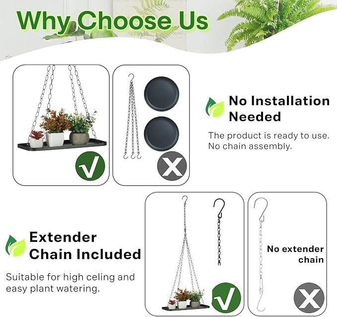 Shinehola Hanging Planters for Indoor Outdoor Plants (Length - 15.5"), Plant Hanger Indoor | Window Plant Shelf, Hanging Planter Shelf, No Plant/Pot Included (Black, 1-Tier)
