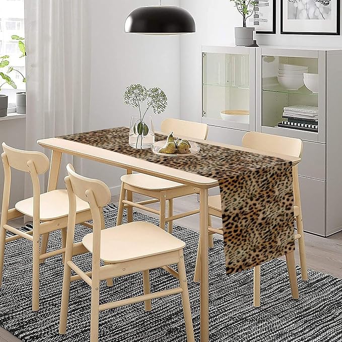 Fur Table Runner,Retro Farm Wild Animal Leopard Skin Pattern Table Runner for Coffee Table Dining Room Table Bedroom Party Holiday Decor 13x108inch