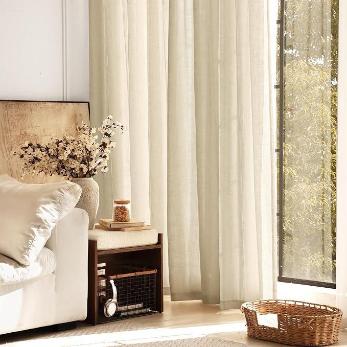 Greyish Beige Linen Curtain 84 inch Length 2 Panels Set Back Tab Light Filtering Living Room Curtain Drapes Home Office Modern Minimalist Decor Farmhouse Boho Neutral Semi Sheer Curtain 84 inch Long