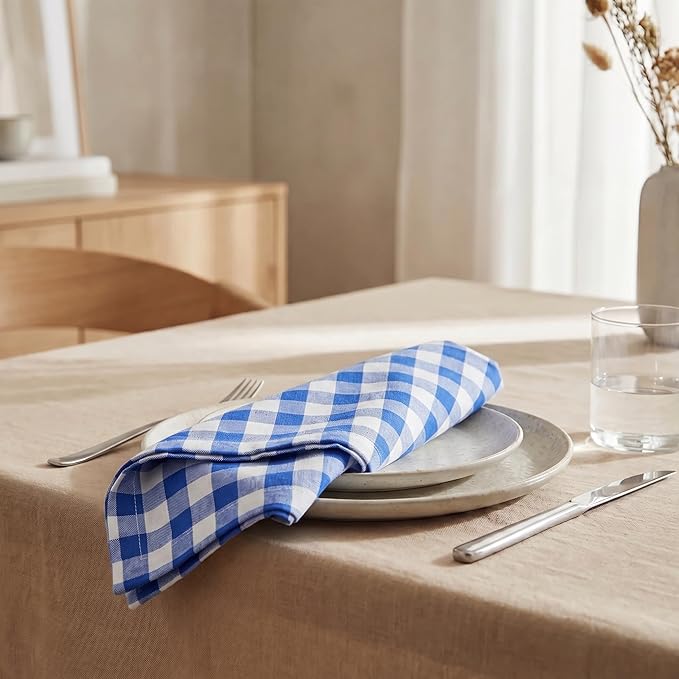 Urban Villa Cloth Napkins 100% Cotton Highly Absorbent Washable Durable Reusable Premium Dinner Napkins Ideal for Gifts for Mothers Day Hotel Farmhouse Parties - Blue/White (20" x 20", Set of 12)