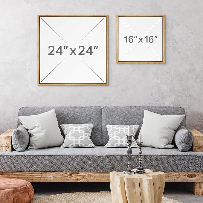 SIGNFORD Framed Canvas Print Wall Art Abstract Lines and Square Geometric Monochrome Design Illustrations Modern Art Relax/Calm Warm for Living Room, Bedroom, Office - 16"x16" Natural
