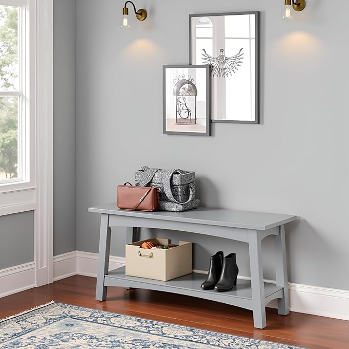 Craftsbury 36-Inch Wood Entryway Bench with Storage Shelf – Dove Gray Accent Bench for Entryway, Hallway, or Living Room – Small Space Seating with Farmhouse Charm by Alaterre Furniture