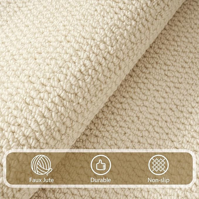 Softlife 5x7 Rugs for Living Room Faux Jute Area Rug Washable Modern Bedroom Rugs Large Non-Slip Farmhouse Floor Carpet for Dining Room Hallway Office Kitchen Entryway, Cream Beige