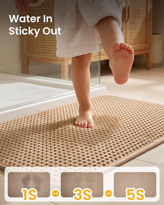 Furicher Upgraded Non Slip Waffle Bath Mat, Super Absorbent Bathroom Rugs, 20x30 inch Boho Decor Kitchen Rug, Soft & Machine Washable Bathroom Floor Mat for Tub, Sink, Vanity, Entryway (Brown)