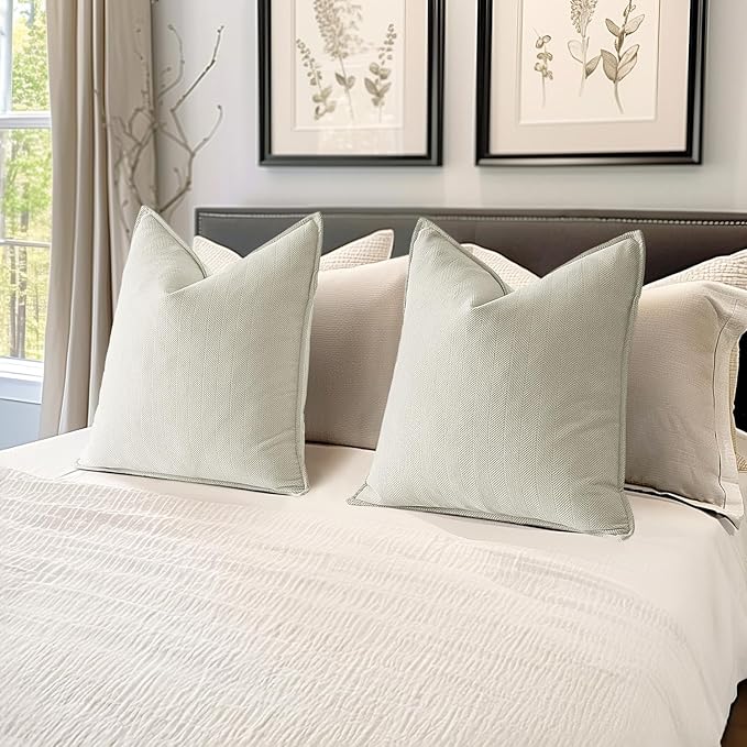 MIULEE Pack of 2 Cream Decorative Pillow Covers 26x26 Inch Soft Chenille Luxurious Couch Throw Pillows Farmhouse Cushion Covers Euro Shams with Elegant Design for Sofa Bedroom Spring Home Decor