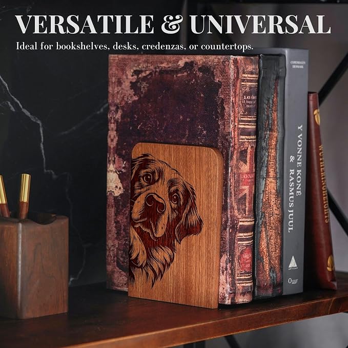 INNObeta Decorative Wooden Book Ends, Animal Bookends, Heavy Duty Bookends for Shelves Unique Design(1 Pair, 4.72x6.69 Inches) - GRPeek