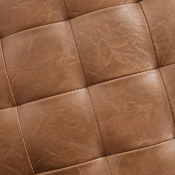 Ornavo Home Decor Round Ottoman with Storage, Round Vanity Chair Stool Ottoman Pouf with Storage for Living Room and Bedroom, Faux Leather Mocha
