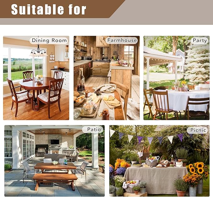 Fitable Faux Linen Tablecloths Rectangle 60 x 102 Inch - 2 Pack Neutral Table Clothes for 6-8 Foot Tables, Nature Faux Burlap Kitchen Table Cover for Dining, Party, Farmhouse, Banquet, Buffet