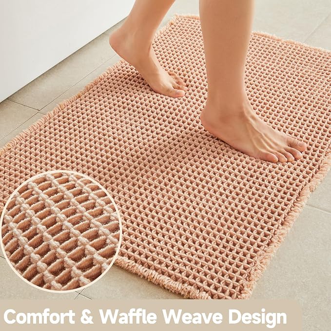 TYUU Waffle Runner Rug Bathroom, Long Boho Bathroom Rugs Non Slip Washable Super Absorbent Quick Dry Farmhouse Bath Decor, 72"x24" Light Peach