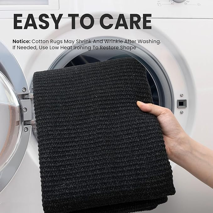 EARTHALL Washable Runner Rug 2x10 Ft Non Slip Runners for Hallways Long Cotton Rubber Backed Kitchen Runner Braided Indoor Floor Carpet Runners for Entryway, Hallway, Kitchen, Black/Grey