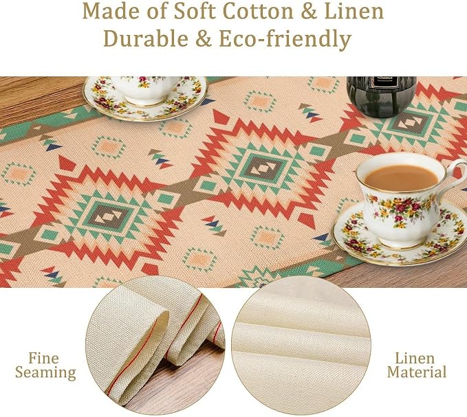 Aztec Southwest Table Runner,Ethnic Style Design Geometric Table Runners Table Setting Decor for Garden Farmhouse Wedding Party Holiday Dinner Home Kitchen Dining Table 13x120 Inch