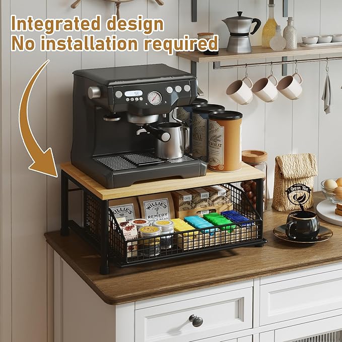 Funecy Coffee Pod Drawer Holder,Coffee Machine Storage Rack,Home Kitchen Counter Coffee Bar Organizer,Storage Basket Drawer (Black)