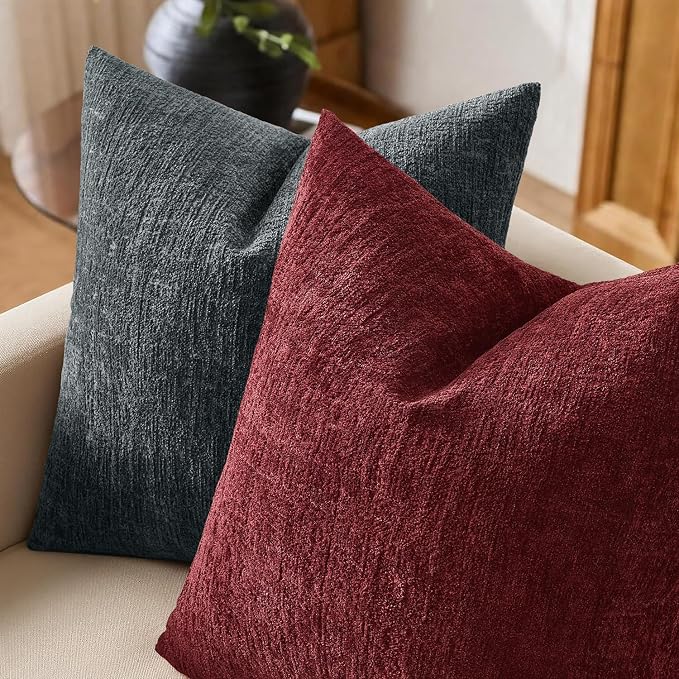 MIULEE Decorative Throw Pillow Covers 12x20 Pack of 2 Dark Grey Couch Pillow Covers Soft Cozy Textured Chenille Pillowcases for Home Decor Sofa Living Room Cushion Bedroom