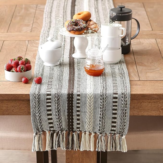 The Home Talk Jute Cotton Hand Woven Table Runner/Placemats (Farmhouse, BBrown, 13" x 72")