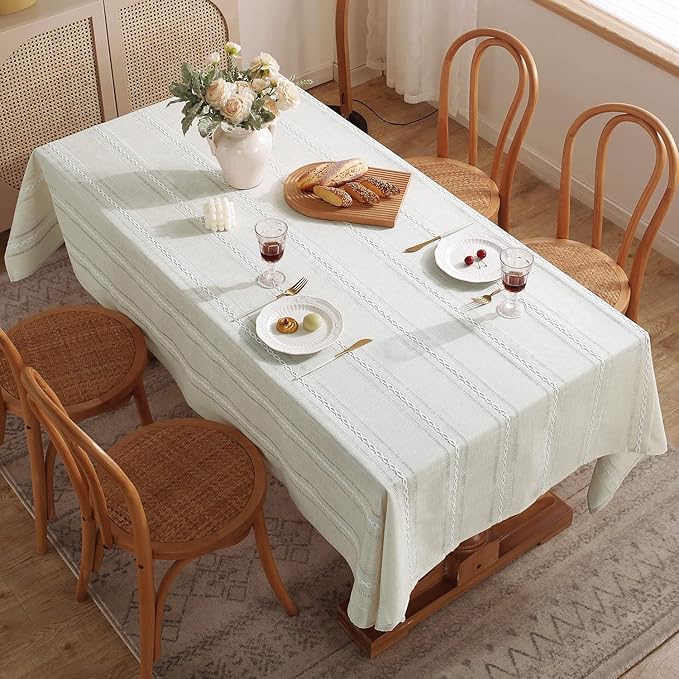 Chassic 60 x 84 inches Farmhouse Style Linen tablecloths, Wrinkle Resistant Washable Dining Room Table Cloths for Rectangle Tables - Hemstitch Beige