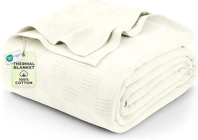 Utopia Bedding 100% Cotton Thermal Blanket Ivory King Size Soft, Lightweight, Breathable, Cozy Spring and Summer Blankets for Bed, Home Room Decor Gifts for Women and Men (90x108 Inches)
