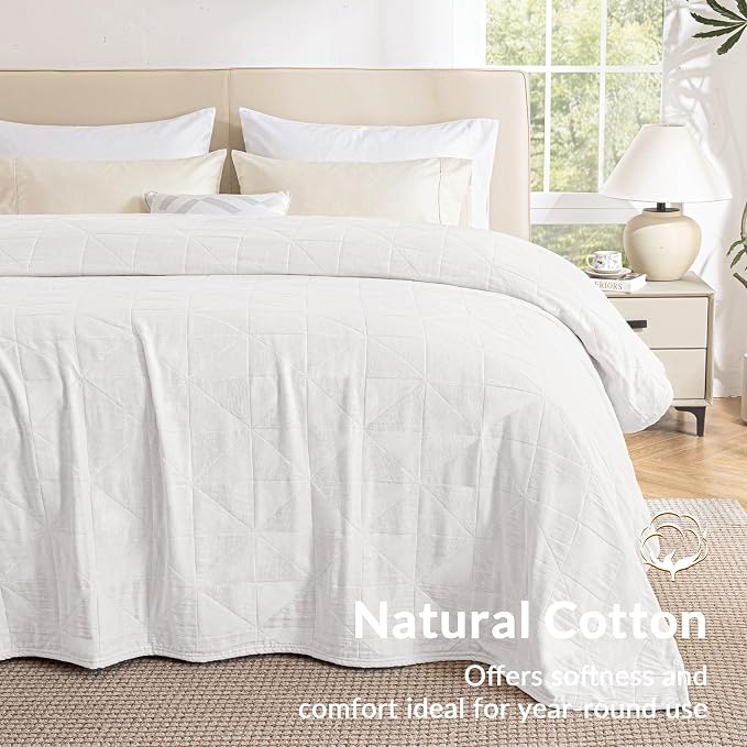 Exclusivo Mezcla 100% Cotton Muslin Blanket for Bed, Queen Size 4-Layer Moisture-Wicking and Breathable Ultra Soft Gauze Blanket for Spring Summer, 90"x90", Pure White