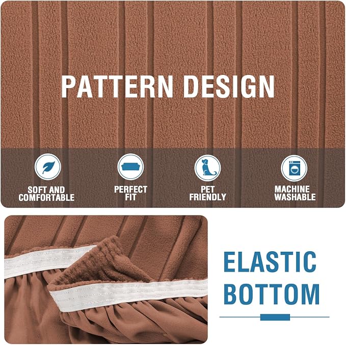 H.VERSAILTEX High Stretch Loveseat Covers 1-Piece Couch Cover Non Slip Sofa Cover with Elastic Bottom Thick Soft Sofa Covers Washable Polyester Spandex Jacquard Fabric Stripe Design(Loveseat, Caramel)