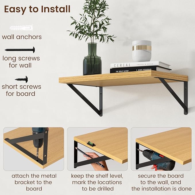 Axeman Deep Floating Shelves - 20 Inch Floating Shelves Set of 2-12 Inch Deep Oak Wall Shelves for Living Room Bathroom Kitchen
