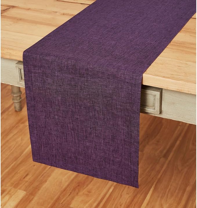 Solino Home Linen Table Runner 90 Inches Long - Athena, 100% Pure Linen Grape Table Runner 14 x 90 Inch for Dining, Summer