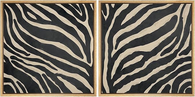 SIGNFORD Framed Canvas Print Wall Art Set Zebra Pattern Artwork, Black and Cream Animal Stripe Illustrations Modern Art Minimal Relax/Calm for Living Room, Bedroom, Office - 16"x16"x2 NATURAL
