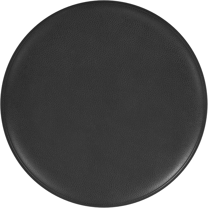 HomePop Upholstered Faux Leather Round Ottoman (No Lid, Seat Only) | HomePop Home Décor | Round Pouf Foot Rest – Black Faux Leather