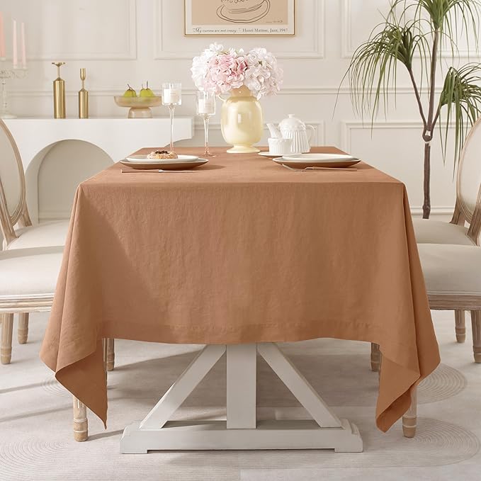 Linen World Linen Tablecloth,100% French Linen Beige Tablecloth 108" x 60" Inch,Washable Rectangular Tablecloth for Dining,Outdoor,Weddings and Restaurants,Decorative Thanksgiving Christmas