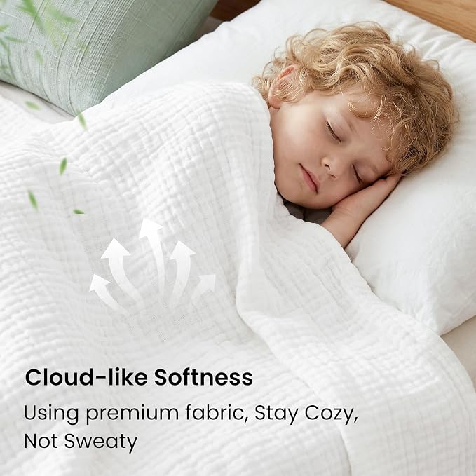 Love's cabin Cooling Muslin Blanket Queen Size, 50% Rayon Derived from Bamboo, 50% Cotton, 4-Layer Lightweight Breathable Summer Gauze Blanket for Bed, Soft for Hot Sleepers and Kids, 90"x90", White