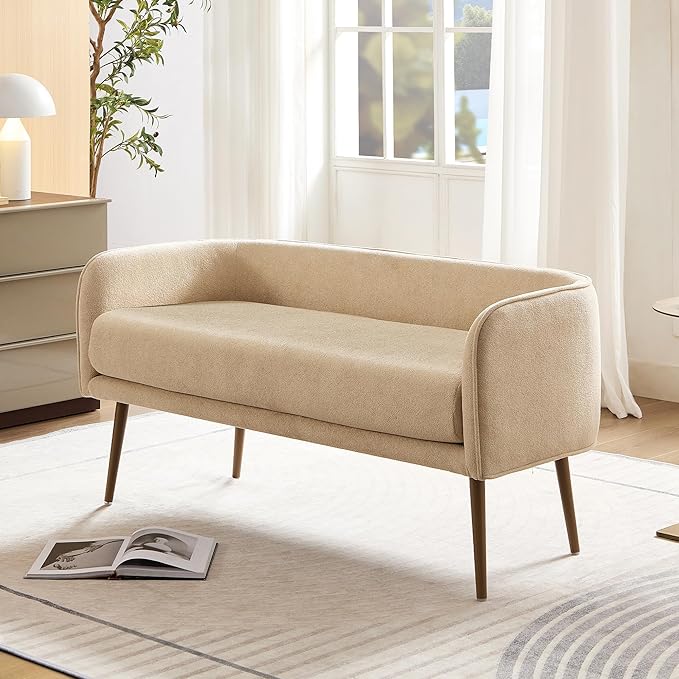 Bedroom Bench with Low Back,Inside Metal Frame (Beige)