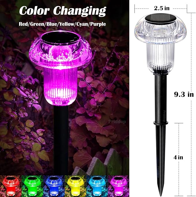 Priddop Solar Lights Outdoor Pathway Waterproof 16 Pack Color Changing LED Acrylic Mushroom Decorative Garden Lights for Yard Landscape Patio Outside Decorations
