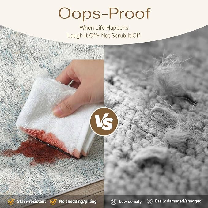 2x3 Washable Area Rug Blue Cream Abstract Non Slip Soft Low Pile Small Rug for Entryway Kitchen Bathroom Neutral Modern Throw Carpet for Living Room Bedroom Home Decor