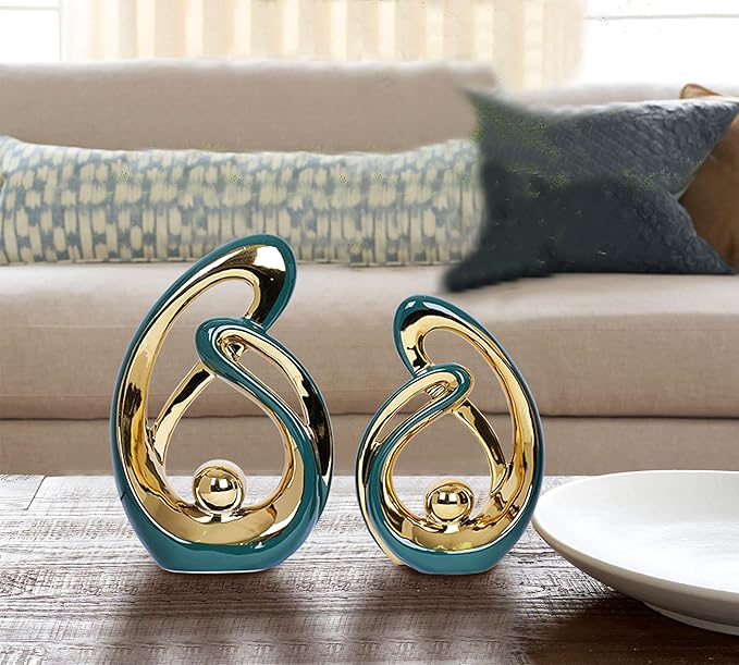 2 Pcs Green and Gold Decor Centerpiece Table Decorations Mid Century Modern Decor Ceramic Decor Figurine Centerpieces for Living Room Dining Room kitchen Fireplace Shelf Office Coffee Table Decor