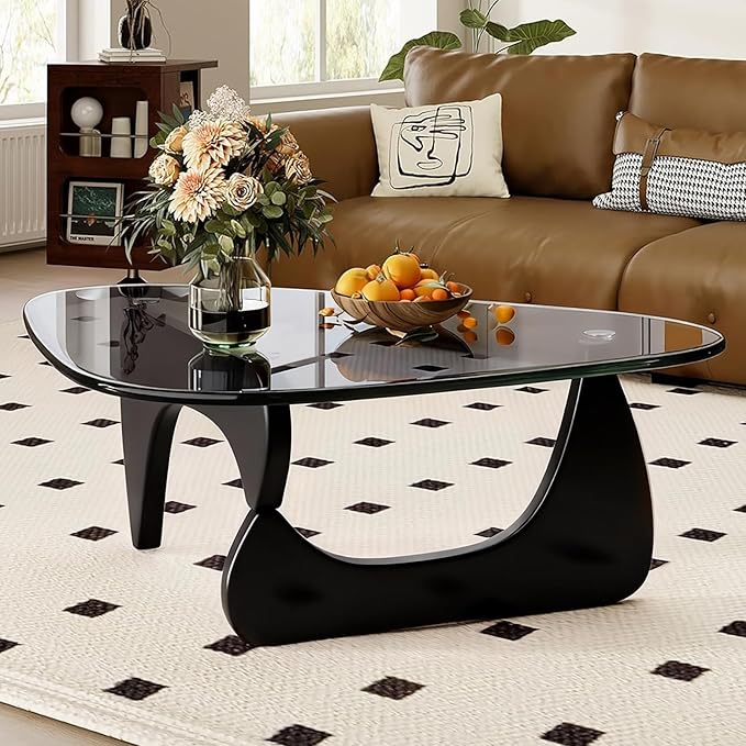 Morden Glass Coffee Table, Oval Center Table with Tempered Glass Top for Living Room, Small Spaces, Apartment, Office