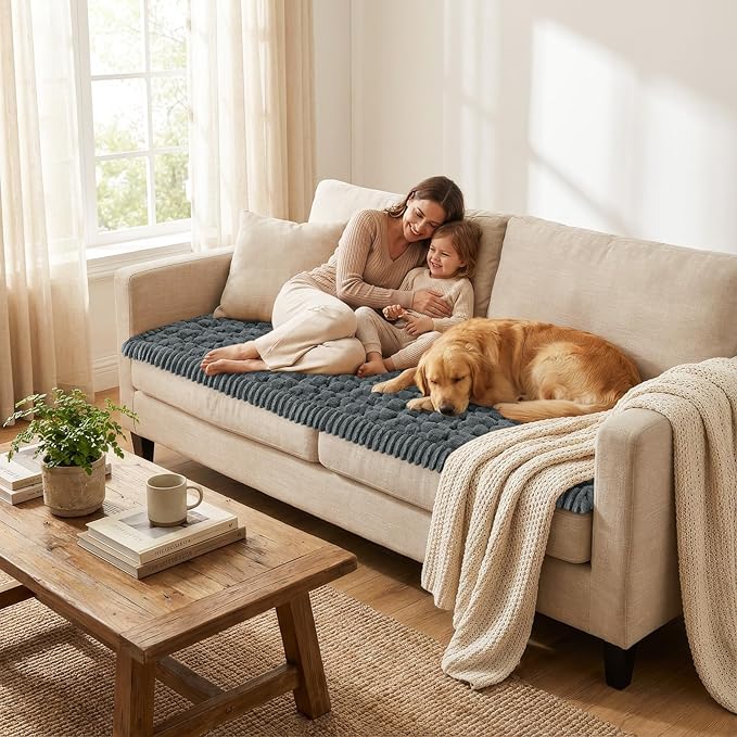 Smiry Couch Covers for Dogs Washable, Non Slip Fuzzy Pet Couch Covers for Sofa, Soft Thick Sofa Slipcovers Furniture Protector Pet Friendly (Dark Grey, 27.6" x 47")
