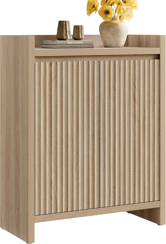 Sicotas Shoe Cabinet - Fluted Shoe Storage Cabinet with Thickened Panels for Entryway, 24-Pair Shoes Organizer with Doors & Adjustable Shelves, 6-Tier Shoe Rack Storage Cabinet for Hallway Living Room