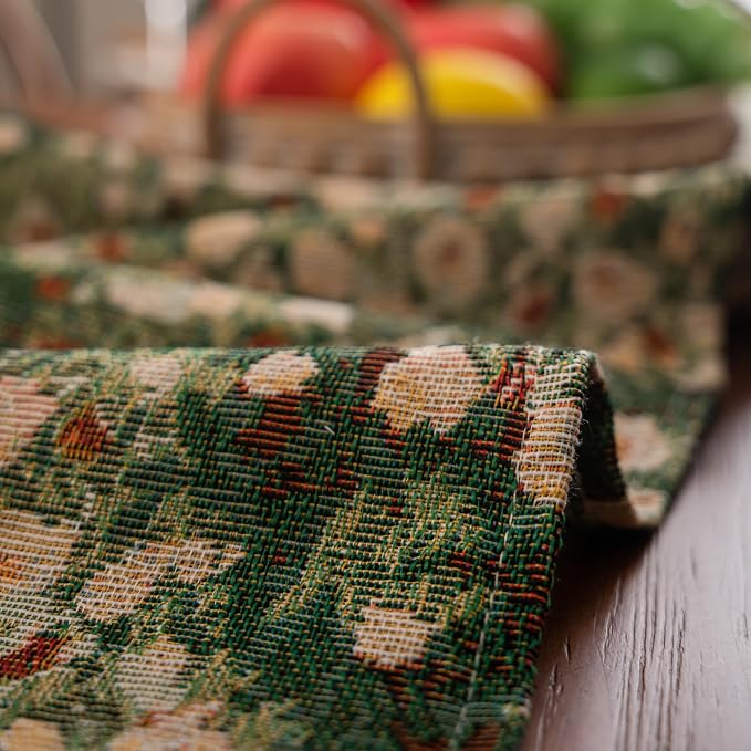 Floral Spring Summer Table Runner for Living Room Jacquard Flower Dining Table Runner with Tassels Daisy Decorative Elegant Natural Table Runners 13 x 48 Inch Green