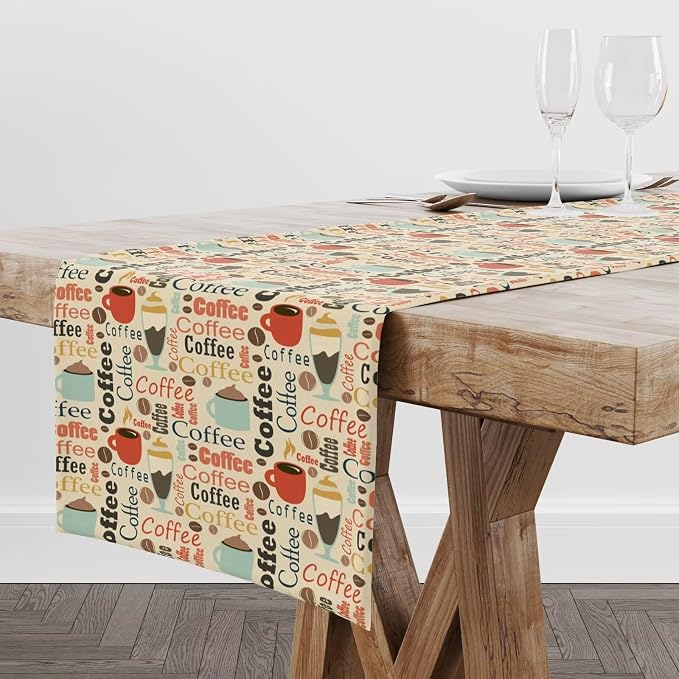 Table Runner Rectangle Various Coffee Elements Printed Pattern for Dining Room, Kitchen, Living Room, Outdoor,Holiday and Party Table Decor 13x70 Inch