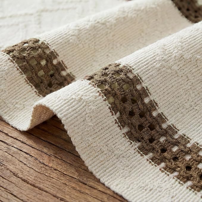Artoid Mode Light Coffee Stripe Woven Table Runner, Seasonal Holiday Hollow Kitchen Dining Table Decoration for Home Party Decor 12x72 Inch