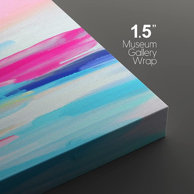SIGNLEADER Framed Canvas Print Wall Art Set Vibrant Blue Pink Pastel Stripes Abstract Shapes Digital Art Modern Art Decorative Minimal Relax/Zen for Living Room, Bedroom, Office - 24"x36" x 2