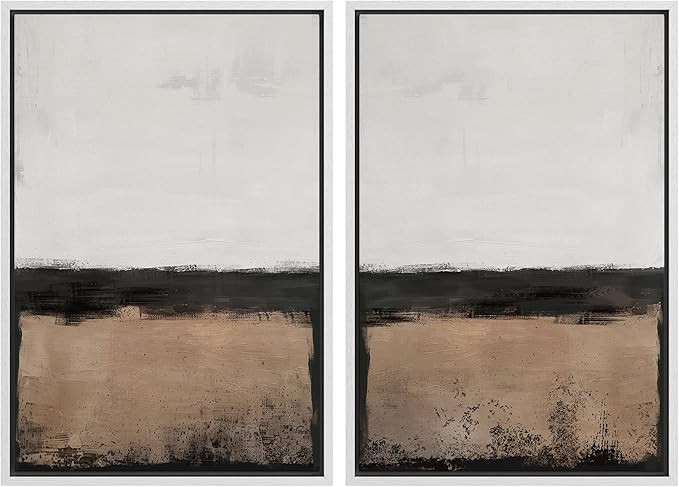 SIGNWIN Framed Canvas Print Wall Art Abstract Landscape Neutral Tones with Horizon Line Illustrations Modern Art Decorative Contemporary for Living Room, Bedroom, Office - 16"x24"x2 White