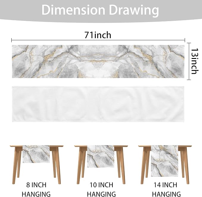 Marble Table Runner 13x71 Inch Gold Grey Table Dresser Runners Modern Table Decorations Coffee Table Runner for Home Kitchen Dining Room (Grey & Gold71)