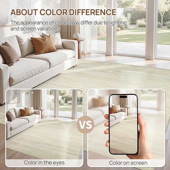 UERMEI 7x9 Washable Area Rug - Neutral Modern Abstract Living Room Rugs, Non-Slip Soft Large Indoor Floor Carpet for Bedroom Home Office & Under Dining Table Decor, Brown/Beige