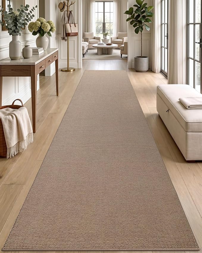 DEXI Hallway Runner Rug 2'8"x10', Non Slip Rubber Backed Runners Carpet, Ultra Thin Entryway Rugs Indoor for Kitchen Hallway Entrance Bedroom, Dark Beige
