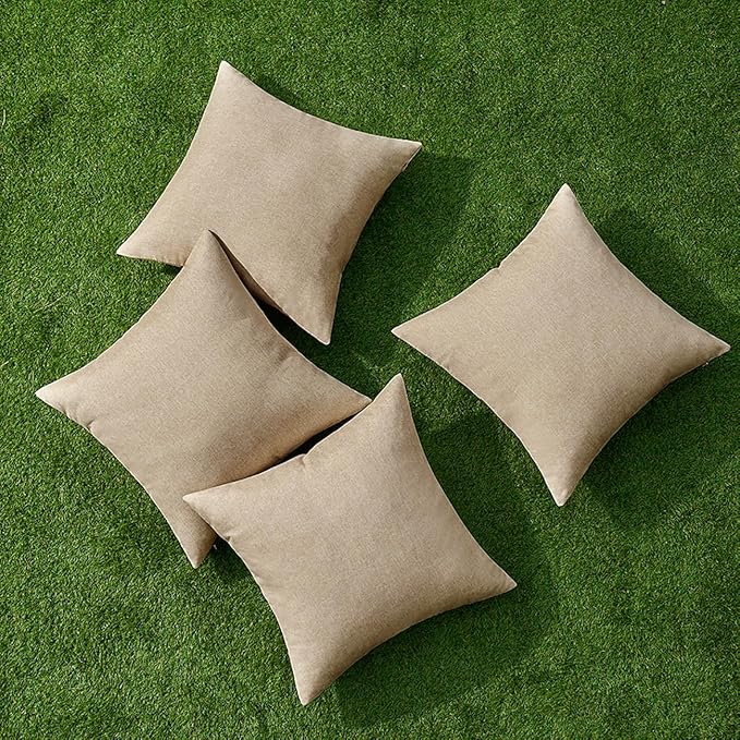 MIULEE Pack of 4 Decorative Outdoor Throw Pillow Covers Linen Waterproof Pillow Covers Summer Farmhouse Cushion Cases for Patio Garden Tent Balcony Couch Sofa 16x16 Inch Light Tan