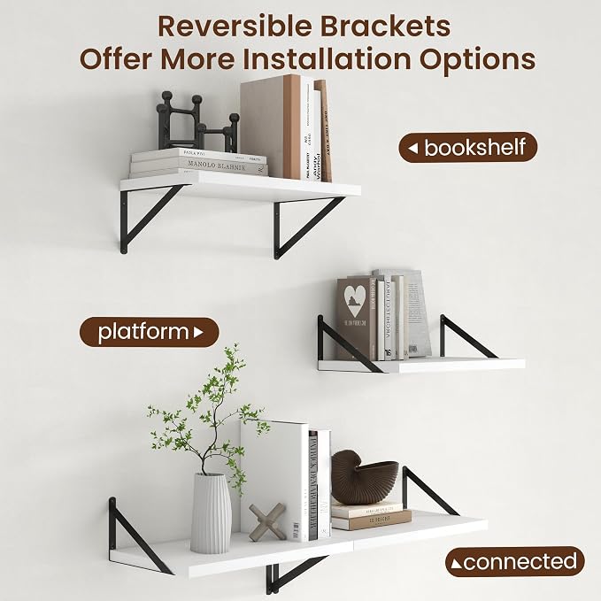 Axeman Deep Floating Shelves - 20 Inch White Floating Shelves Set of 2-12 Inch Deep Wood Wall Shelves for Living Room Bathroom Kitchen