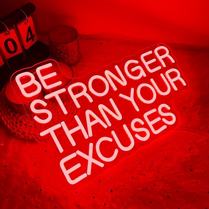 Allball Be Stronger Than Your Excuses Neon Sign, Gym Neon Light Motivational Sign USB Powered LED Dimmable, for Gym Office Classroom Bedroom Bar Gymnastic Athletes Sign(15.7 * 10.6 In)
